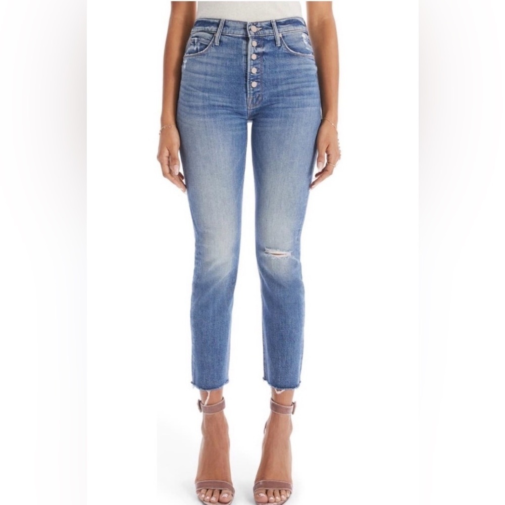 MOTHER The Pixie Dazzler Ankle Fray Jean High Rise Blue Sz 26